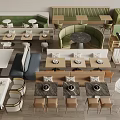 Restaurant Interior With Diverse Seating Areas Tables Chairs And Booth Designs 3d model