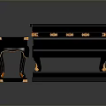 Traditional Chinese Style Black Desk With Ornate Golden Decorations And Carved Stool