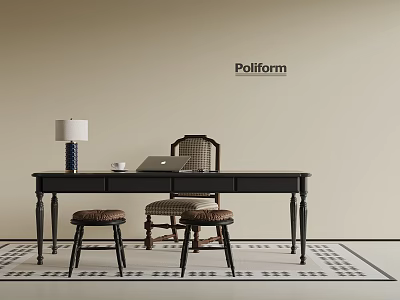 Poliform Interior Featuring Black Desk Chair Stools Table Lamp Laptop Coffee Cup And Geometric Rug 3d model