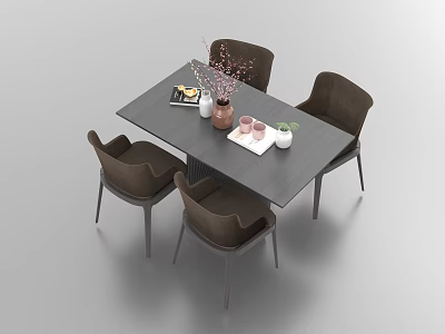 Modern Dining Table With Four Chairs And Decorative Vase Cups On Top Surface 3d model
