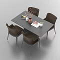 Modern Dining Table With Four Chairs And Decorative Vase Cups On Top Surface