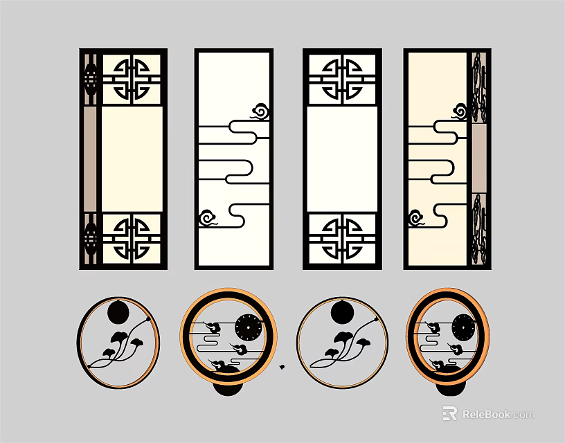 Chinese Style Wall Lamps With Traditional Decorative Patterns And Various Shapes 3d model 