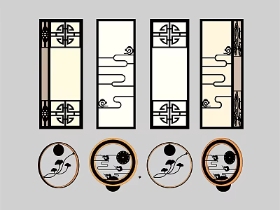 Chinese Style Wall Lamps With Traditional Decorative Patterns And Various Shapes 3d model