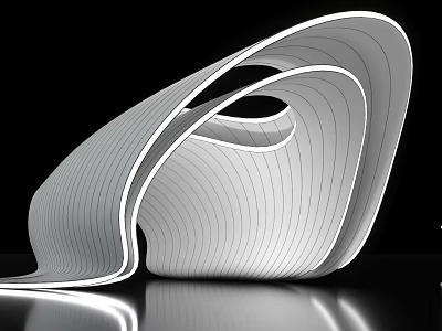 Modern Medical Exhibition Hall With Streamlined Curved Design And Lighting Effects 3d model