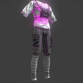 Futuristic Tactical Outfit With Glowing Pink Accents Straps Pocketed Pants And Patterned Socks