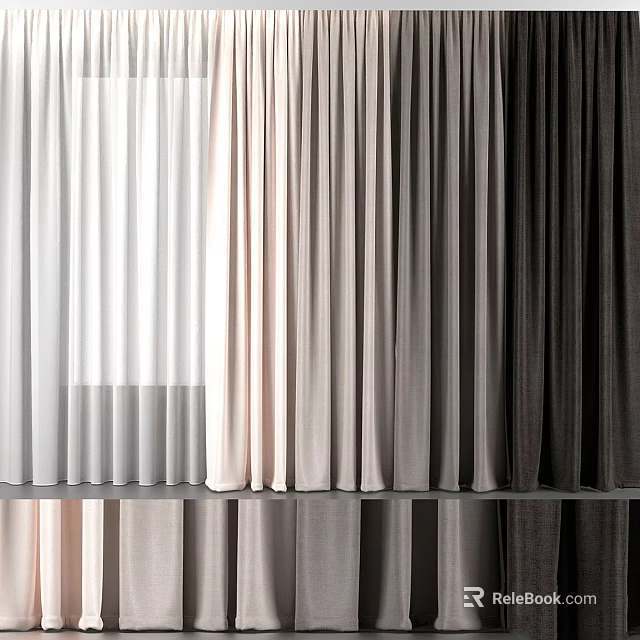 Beautiful Soft Curtains with Various Color Shades Hanging on Display Stand 3d model 