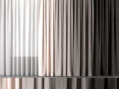 Beautiful Soft Curtains with Various Color Shades Hanging on Display Stand 3d model