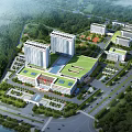 Modern Hospital Building Exterior With Multi Storey Structure Green Lawns Trees People Walking and Cars
