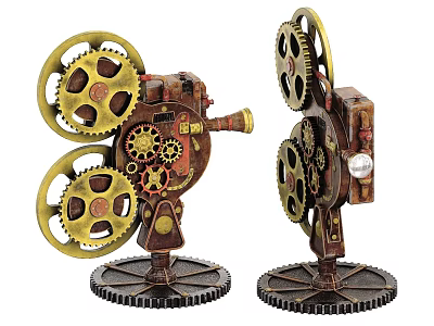 Vintage Style Mobile Digital Accessories With Gear And Film Reel Design 3d model