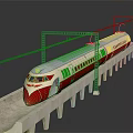 Modern Red And White High Speed Train Traveling On Elevated Track With Concrete Pillars