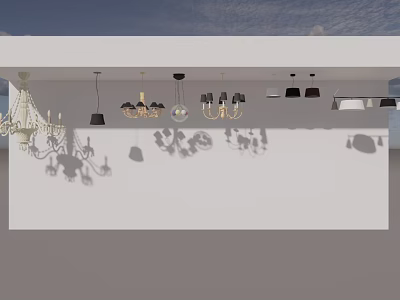 Stylish Modern And Classic Chandeliers Hanging In Display Space With Shadow Effects 3d model