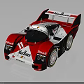 Red and White Race Car with Marlboro Shell Logos Number 11 and Large Rear Wing