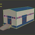 Industrial Warehouse Building With Blue Roof White Walls Windows Blue Doors And Loading Ramp
