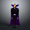 Cartoon Vampire Character In Black Suit With Purple Cape And Pointed Fangs