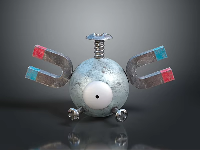 Game Movie Character Featuring Round Metallic Body Single Large Eye Horseshoe Magnet Arms With Red Blue Ends 3d model