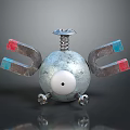 Game Movie Character Featuring Round Metallic Body Single Large Eye Horseshoe Magnet Arms With Red Blue Ends