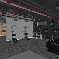 Spacious Gym Interior With Brick Wall Fitness Equipment Athlete Posters And Mirrors
