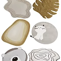 Stylish Shaped Rugs Featuring Leaf Round Shapes Cat Print And Wavy Texture 3d model