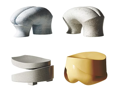 Unique Sculptural Stools With Modern Designed Shapes And Various Textures For Interior Decor 3d model
