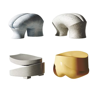 Unique Sculptural Stools With Modern Designed Shapes And Various Textures For Interior Decor 3d model