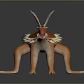 3D Render of Orange Prehistoric Creature with White Spikes Standing Pose Open Mouth