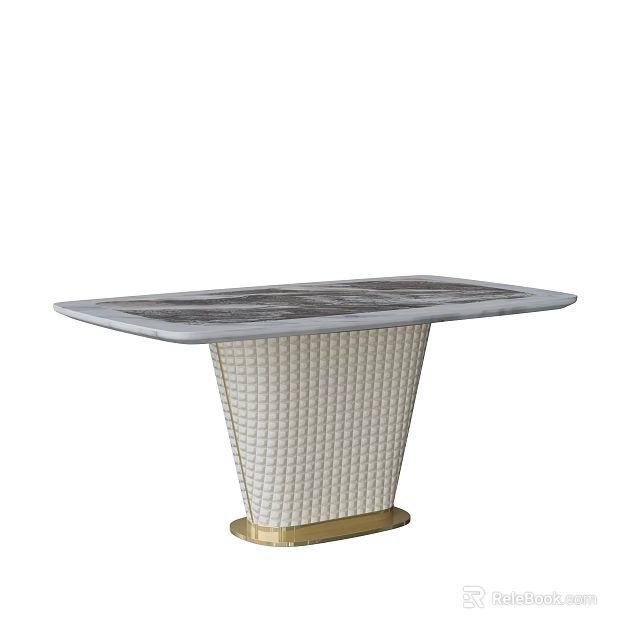 Elegant Modern Dining Table With Marble Tabletop And Woven Rattan Gold Base 3d model