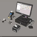 Retail Store Front Desk With POS System Monitor Receipt Printer And Payment Terminal