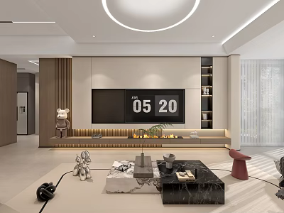 Modern Open Restaurant Interior With Wooden Panels Marble Table And Pendant Lighting 3d model