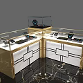 Elegant Jewelry Store Luxury Display Counter With Glass Top Marble Base And Gold Frame