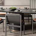 Modern Restaurant Interior With Round Dining Table Chairs Pendant Lights And Green Plant