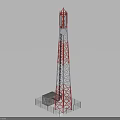 Industrial Equipment Communication Tower With Red Silver Metal Structure Base Building And Fencing