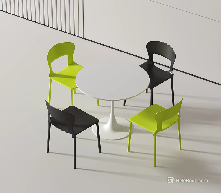 Modern Round White Table With Green Black Chairs Minimalist Interior Set 3d model