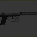 Modern Black Tactical Pistol with Suppressor Attachment and Sleek Design 3d model