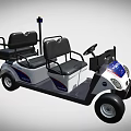 White Security Utility Vehicle With Blue Red Stripes Four Seats And Top Warning Light 3d model