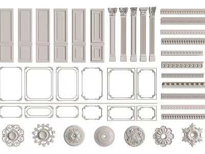 Roman Columns With Various Capitals Decorative Moldings And Ornamental Rosettes For Architectural Design 3d model