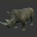 Realistic Rhinoceros 3D Model With Single Horn And Grayish Brown Skin Standing Pose