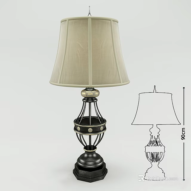 Classic Table Lamp With Fabric Shade Ornate Metal Base And 80CM Height 3d model 
