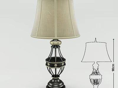 Classic Table Lamp With Fabric Shade Ornate Metal Base And 80CM Height 3d model