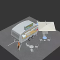 Modern Donut Food Truck With String Lights Display Window And Outdoor Seating