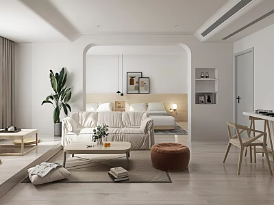 Modern Minimalist Apartment Interior With Sofa Coffee Table Plants And Open Layout 3d model