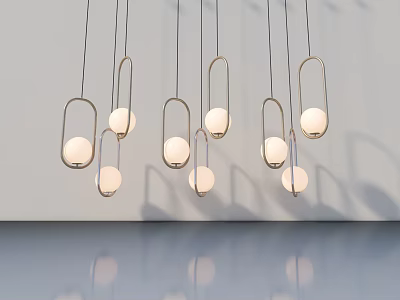 Modern Interior with Stylish Hinged Door and Hanging Metal Frame Pendant Lights 3d model