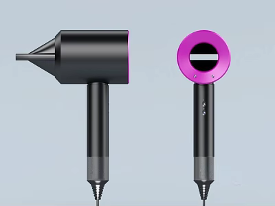 Modern Electric Hair Dryers with Black and Purple Sleek Design for Daily Use 3d model