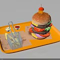 Giant Chicken Burger With Fries And Condiments On Orange Tray