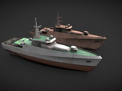 Two Modern And Classic Yachts With Green Deck And Antenna Structure 3d model