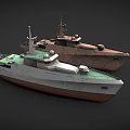 Two Modern And Classic Yachts With Green Deck And Antenna Structure