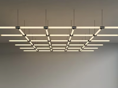 Modern Minimalist Chandelier With Multiple Long Strip Lights Grid Like Arrangement Mounted On Ceiling 3d model