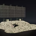 Military Weapon System Featuring Large Grid Structure On Support Frame And Camouflaged Bunker Base