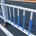 White And Blue Steel Road Guardrail With Vertical Posts Along Urban Street