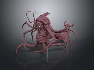 3D Rendered Fantasy Creature Character With Maroon Body Multiple Tentacles And Glowing Eyes 3d model