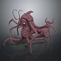 3D Rendered Fantasy Creature Character With Maroon Body Multiple Tentacles And Glowing Eyes